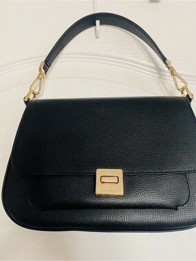 New Kate Spade Black Pebbled Leather Shoulder Bag with Gold Hardware